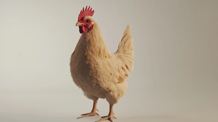 Portrait of a white chicken, highlighted on a gray background
