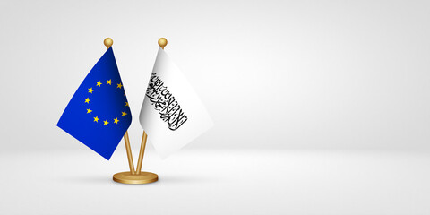 EU vs Afghanistan desk flags mockup 3d illustration. Versus flag of European Union