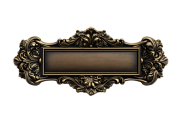 Ornate Metal Sign: A detailed close-up of a vintage, ornate metal sign with intricate floral patterns. The sign, with its rich texture and antique finish, could adorn a building. 