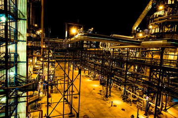 Oil factory. Pipes and buildings of big factory