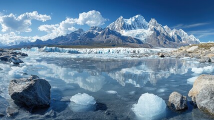Majestic Frozen Scenery Featuring Glaciers and Towering White Peaks