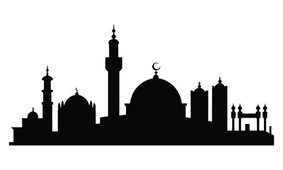 Damascus City Skyline Silhouette, Vector, Icon, Logo, White Background.