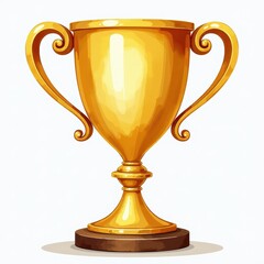 Golden Trophy Digital Art Rendered in Glossy Style. A golden trophy on a white background.