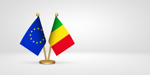 EU vs Mali desk flags mockup 3d illustration. Versus flag of European Union