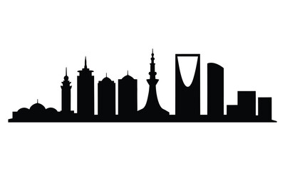 Obraz premium Jeddah City Skyline Silhouette, Vector, Icon, Logo, White Background.