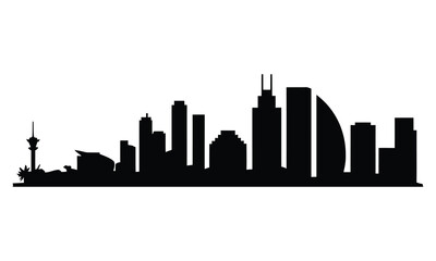 Manama City Skyline Silhouette, Vector, Icon, Logo, White Background.