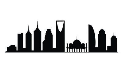 Obraz premium Riyadh City Skyline Silhouette, Vector, Icon, Logo, White Background.