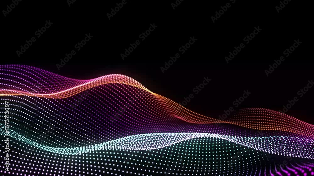 Poster abstract backgrounds with digital multicolor dot wave animation. looping animated background with fu