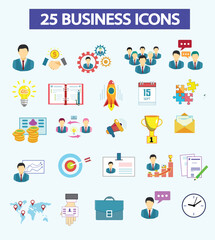  25 Business Icons Set - Professional Flat Vector Illustrations