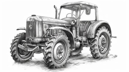 Obraz premium tractor drawing, white background
