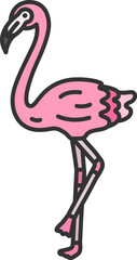 フラミンゴ（線画カラー）のイラスト