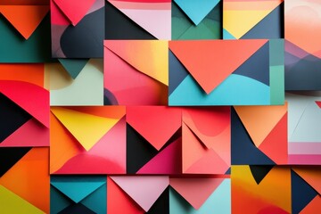 Colorful assortment of decorative envelopes displayed on a flat surface in a creative arrangement