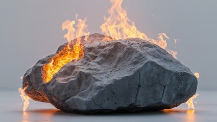 A large cold stone with burning hot fire within its core.