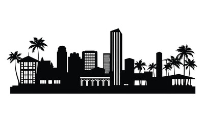Fototapeta premium Honolulu City Skyline Silhouette, Vector, Icon, Logo, White Background.