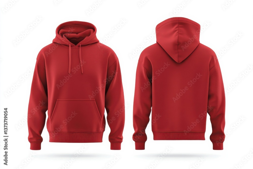 Poster Red hooded sweatshirt displayed from multiple angles showcasing design and fit