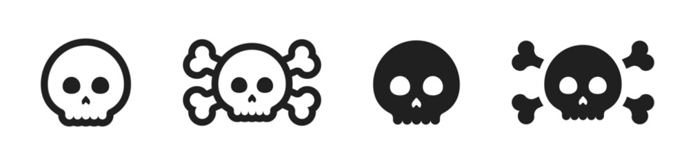Cartoon crossbones and skull icons. Caartoon skeleton icons. Crossbones and Skull vector icon set. Skull icon set.