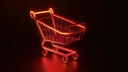 Neon shopping cart glowing in dark environment