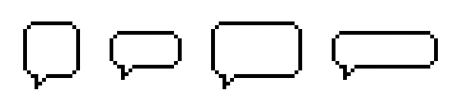 Pixel speech bubbles. Chat speech or dialogue bubbles in pixel art style. Pixelated speech bubbles.