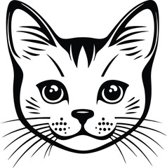 Obraz premium Cat face portrait, black outline clipart style illustration, transparent background vector