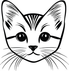 Obraz premium Cat face portrait, black outline clipart style illustration, transparent background vector