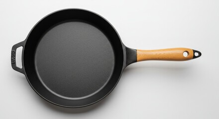 Black Cast Iron Skillet with Wooden Handle