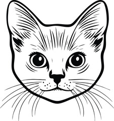 Obraz premium Cat face portrait, black outline clipart style illustration, transparent background vector