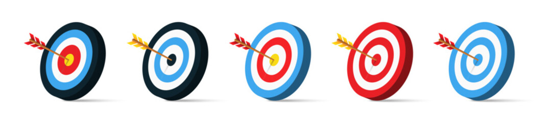 Archery target with arrow illustration. Realistic target and arrow icon. Goal achievement concept.