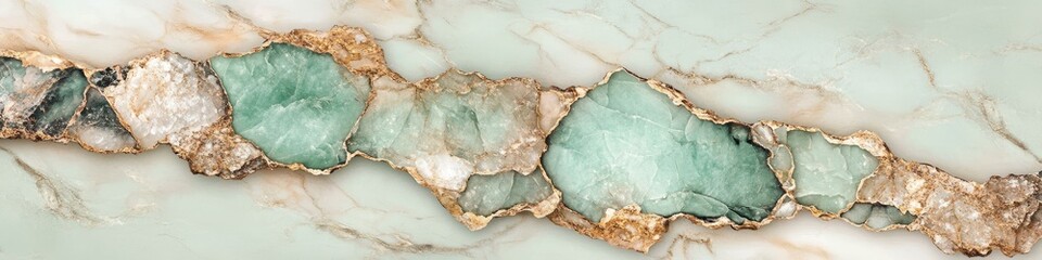 Fototapeta premium Ivory and Copper Marble With Green Druzy Geode Texture on Luxury Crystal Wallpaper Background