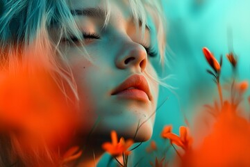 Serene open meadow teeming with colorful blooms and lush flora embracing whimsical non binary individuals in peaceful communion with the ethereal transcendent beauty of nature