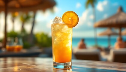 Long Island Iced Tea cocktail on a beach bar