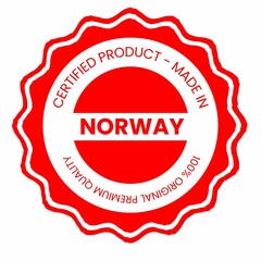 This is a pixel design illustrating the concept of country stamps for certified products made in Norway, symbolizing authenticity, quality assurance, and national branding.