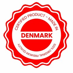 This pixel design illustrates the concept of country stamps for certified products made in Denmark, symbolizing authenticity, quality assurance, and national branding.