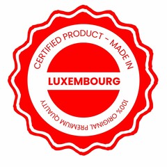This pixel design illustrates the concept of country stamps for certified products made in Luxembourg, symbolizing authenticity, quality assurance, and national branding.