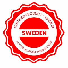This is a pixel design illustrating the concept of country stamps for certified products made in Sweden, symbolizing authenticity, quality assurance, and national branding.