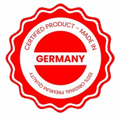 This is a pixel design illustrating the concept of country stamps for certified products made in Germany, symbolizing authenticity, quality assurance, and national branding.