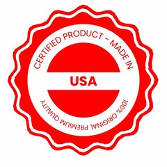 This is a pixel design illustrating the concept of country stamps for certified products made in USA, symbolizing authenticity, quality assurance, and national branding.