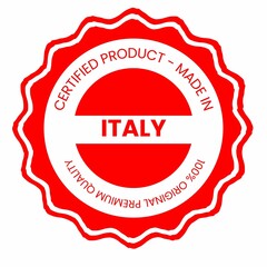 This is a pixel design illustrating the concept of country stamps for certified products made in Italy, symbolizing authenticity, quality assurance, and national branding.