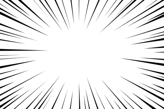 Line comic. Concentration effect lines. Velocity light ray. Halftone speed. Cartoon pop art. Black color anime zoom isolated on white background. Manga movement. Backdrop action. Vector illustration