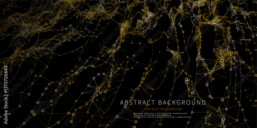 Wall mural abstract background futuristic yellow grid from circles and dots on black. technology concept analyt