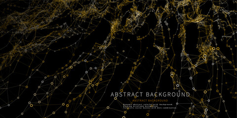 Abstract  background futuristic yellow grid from  circles and dots on black. Technology concept analytical  data.  Banner for business, science and technology data analytics. Big Data.