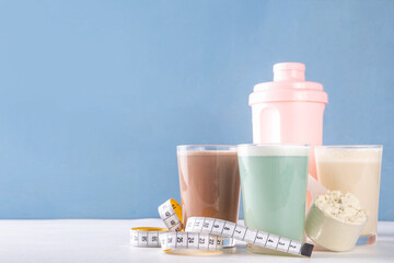 Assortment of different flavors of protein cocktails