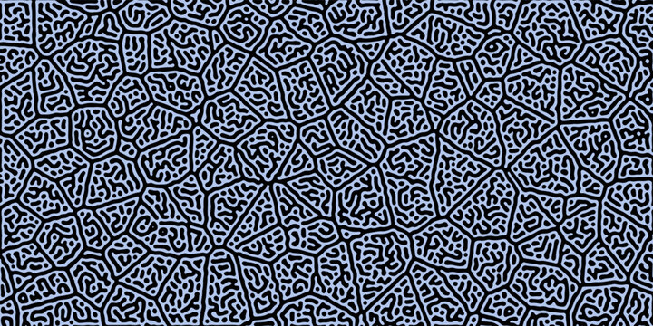 Abstract black lines on blue background. Chaotic lines texture. Pattern with labirint effect.