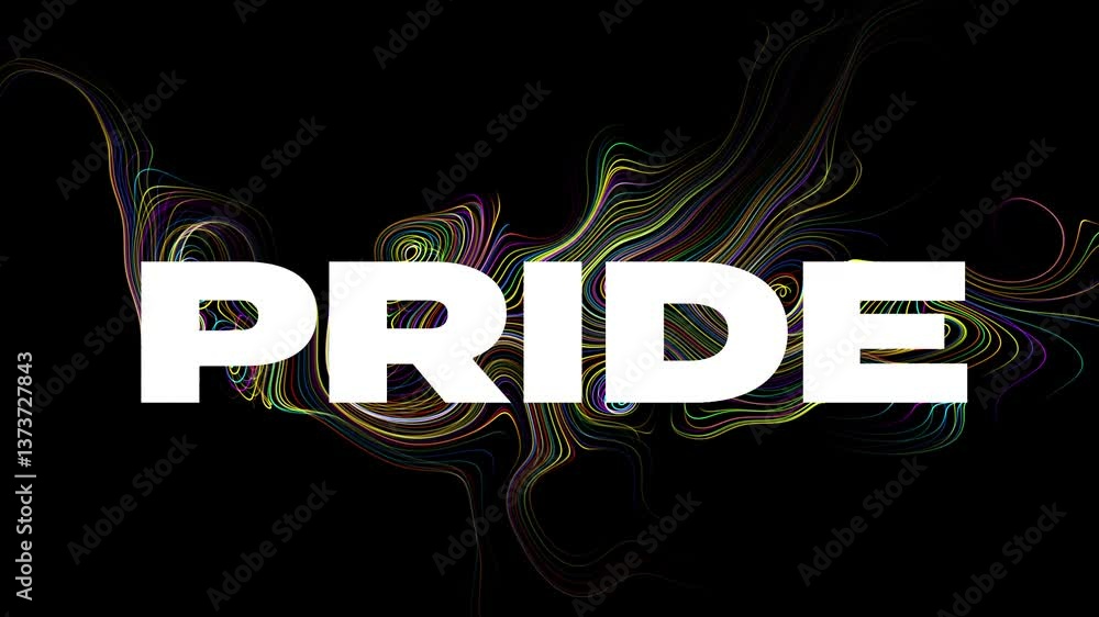 Poster pride text on dark background with waves of lines