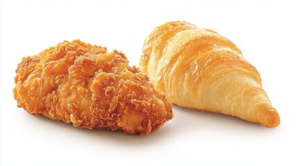 Crispy Fried Chicken Breast and Buttery Croissant Delicious Breakfast Combo