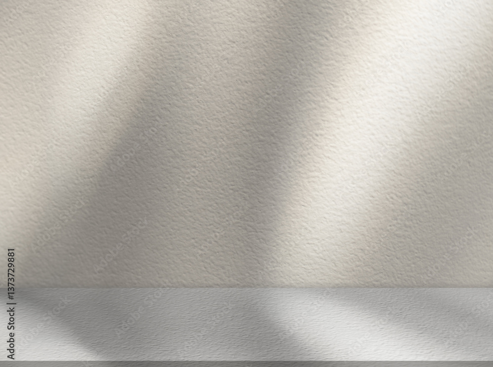 Leinwandbilder Light Brown background with light and shadow of leaf effect on studio concrete wall texture for Autumn banner,Backdrop empty cement wall room with blur natural sunlight on floor for product display