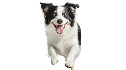 Fototapeta premium Energetic Canine: A Border Collie leaps joyfully toward the viewer, its expression a portrait of unbridled happiness, capturing the essence of pure canine joy.