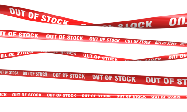Red out of stock tapes waving on a transparent background, perfect for communicating unavailability