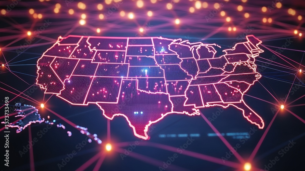 Aufkleber a comprehensive map of the united states illustrating ai operations optimization and key geographica