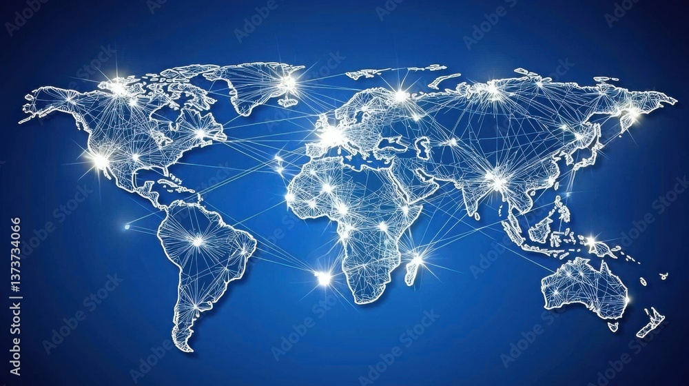 Poster comprehensive world map showcasing global ai research hubs and interconnected technological advancem