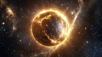 Mercury Retrograde. Celestial Orbit and Burning Sun in Galaxy Space